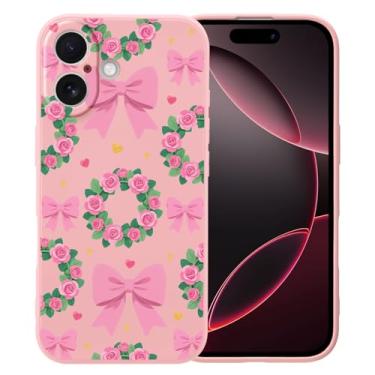 Imagem de MAYCARI Linda capa de telefone rosa com coroa de flores para iPhone 17 de 6,3 polegadas, compatível com Magsafe, capa de borracha gel macia de silicone líquido de ajuste fino com forro de microfibra à