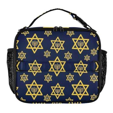 Imagem de Joisal Lancheira azul estrela amarela para mulheres meninas lancheira personalizada crianças masculinas lancheira para trabalho bolsa térmica portátil isolada para adultos