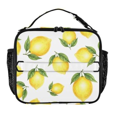 Imagem de Joisal Lancheira branca com limões amarelos para mulheres, meninas, lancheira personalizada, infantil, masculina, para trabalho, bolsa térmica térmica para meninos