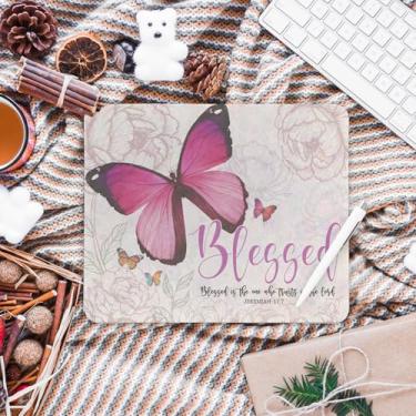 Imagem de Mouse pad cristão de borboleta floral rosa, mouse pad com versículo bíblico para casa, escritório, dormitório, laptop, computador, acessórios de mesa, suprimentos, presentes cristãos para mulheres, 21