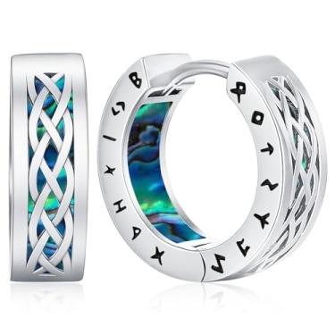 Imagem de Brincos Viking nórdicos para homens e mulheres 16 mm prata esterlina 925 aço inoxidável Huggie Rune brinco de argola celta joias viking presentes brincos de argola punk resistente prata preto, one