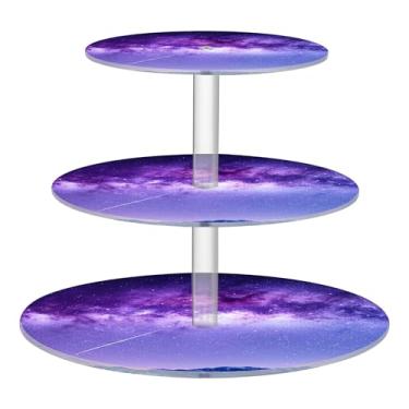 Imagem de Céu noturno roxo estrelas chá festa cupcake suporte 3 camadas acrílico copo bolo exibição bandeja de servir casamento para festa sobremesa decoração organizador