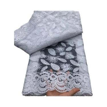 Imagem de Tecido De Renda De Tule Francês Branco 5 Jardas Alta Qualidade Com Lan