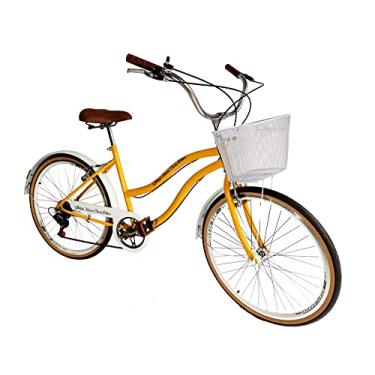 Imagem de Bicicleta Aro 26 Adulto Retrô Vintage Amarelo com branco