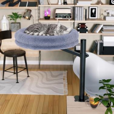 Imagem de HavenlyYouth Cama de mesa grande para gatos, braçadeiras duplas resistentes que suportam até 18 kg, espaçosa área de dormir de 39,9 x 39,9 cm, rotação de 360° e suporte de prateleira ajustável, rede