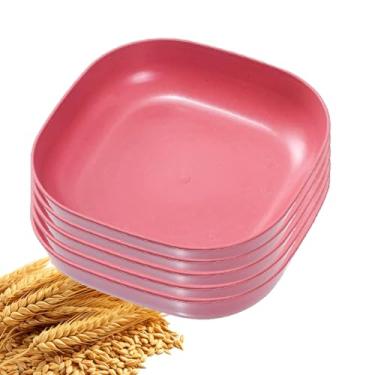 Imagem de YuanQ Pratos quadrados profundos do deserto 14,5 cm, conjunto de 5 pratos reutilizáveis inquebráveis para lanches ou saladas, pratos de cozinha, leves, seguros para lava-louças e micro-ondas (vermelho