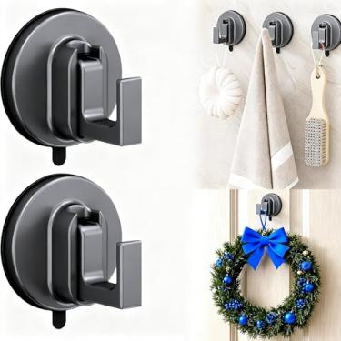 Imagem de Ganchos de ventosa para chuveiro, aço inoxidável, removíveis e reutilizáveis, resistentes, sem broca, base de silicone reutilizável para banheiro, parede, vidro, espelho, azulejo para pendurar roupões