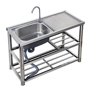 Imagem de Pia de cozinha de tigela única, pia utilitária de aço inoxidável, pia externa independente, pia de cozinha comercial com bancada de trabalho (90 cm/35 pol, )