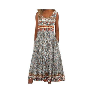 Imagem de Vestido Midi Floral Boêmio Sem Mangas Para Mulheres Verão 2025 Casual 