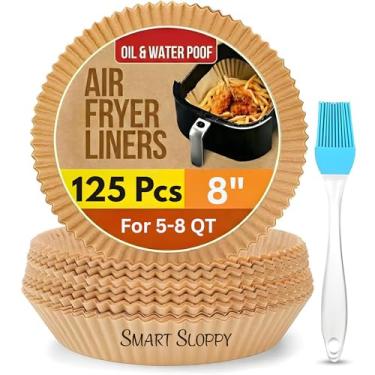 Imagem de Forros descartáveis para fritadeira a ar – 125 peças de papel pergaminho antiaderente, à prova de óleo e à prova d'água para facilitar a limpeza | Serve para cestas de fritadeira QT Air Fryer