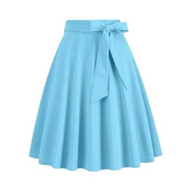Imagem de Mulheres verão midi saia longa sólida elegante faldas cintura alta uma