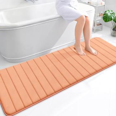 Imagem de OLANLY Tapetes de banheiro longos listrados de espuma viscoelástica 180 x 61, tapete de banho absorvente super macio, secagem rápida, tapetes de chuveiro laváveis na máquina, tapete de banho