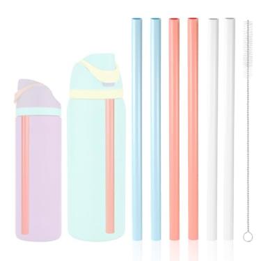 Imagem de 6 Canudos de Reposição para Owala FreeSip 24oz 32oz, Canudos Reutilizáveis com Escova de Limpeza Acessórios para Garrafa Térmica Aço Inoxidável Owala FreeSip (3 Cores)