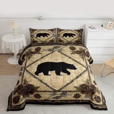 Imagem de Feelyou Conjunto de edredom queen com urso, chalé, rústica, fazenda, vida selvagem, para quarto de crianças, meninos, meninas, decoração de pinha, microfibra, ultramacia, respirável