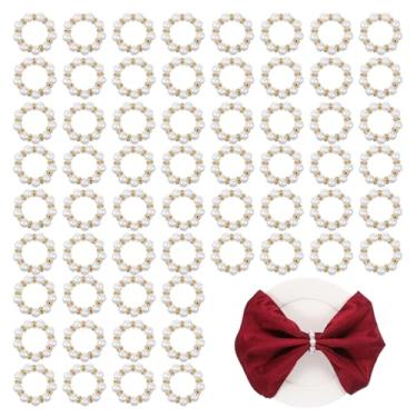 Imagem de 60 anéis de guardanapo de pérola, suporte de guardanapo com contas de imitação de pérolas, anéis de guardanapo Serviette a granel para recepção de casamento, decoração de mesa de jantar, banquete