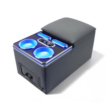 Imagem de SILIVN Console central, organizador de console central de iluminação de humor atualizado em 7 cores, apoio de braço do banco traseiro com carregamento rápido do telefone, caixa de armazenamento do