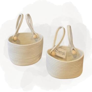 Imagem de Cesto Organizador de Berço e Ambientes – Kit 2 Peças Multifuncional em Corda de Algodão | Para Fraldas, Brinquedos, Paninhos e Acessórios | Uso em Quarto, Banheiro, Lavanderia e Cozinha