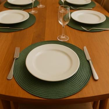 Imagem de Jogo Americano Sousplat 30cm com Porta Copos 10cm, Fibra Sintética Trançada, Kit 4 Peças para Mesa Posta - MELLUZ (4, Verde Musgo)