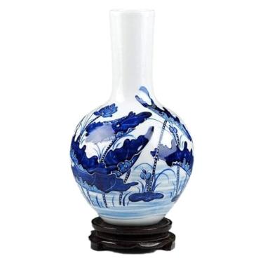 Imagem de Vaso decorativo de cerâmica, artesanato feito à mão com base rotativa, padrão lótus, sala de estar, quarto, acessórios de cerâmica