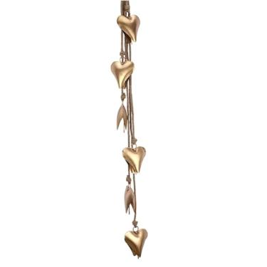 Imagem de Vivanta Sinos decorativos de vaca pendurados – Carrilhão de vento de metal de 114 cm com 6 sinos de coração na corda - Guirlanda de sino boho vintage de fazenda para Natal, casa, varanda, entrada