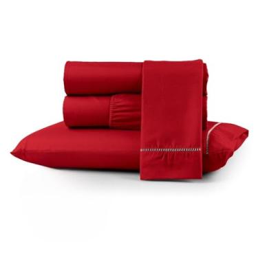 Imagem de Conjuntos de Roupas de Cama 400 fios Casal Queen Box com elástico Extra macio suave Berço Solteiro e King(VERMELHO,CASAL)