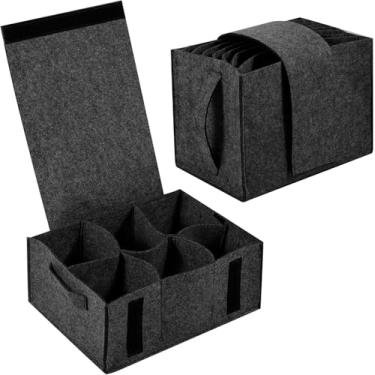 Imagem de 2PCS Camping Dinnerware Storage Bag Felt Plates Storage Box, Caravan Plate Holder Plate and Cup Organizer for Protecting Motorhome Armário Panelas de Cozinha " (dark gray)