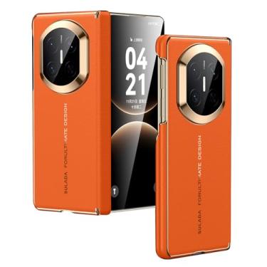 Imagem de LYJSMGZ Capa de couro genuíno para Huawei Mate X7, proteção da câmera, dobradiça magnética, capa à prova de choque, suporta carregamento sem fio, laranja, Mate X7
