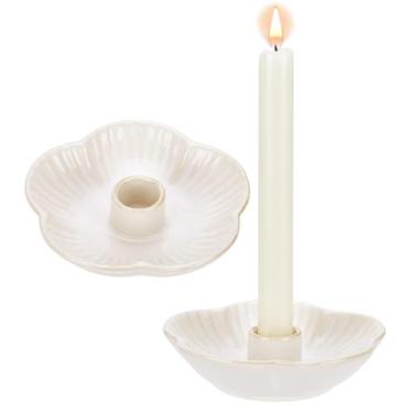 Imagem de PH PandaHall 2 peças de castiçais de porcelana 12 cm em forma de flor castiçais de cerâmica branca para decoração de mesa de Natal, Halloween, casamento, centro de mesa, decoração de casa