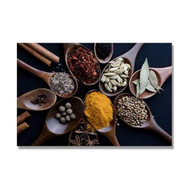 Imagem de NHLDZYH Arte de parede em tela colorida para especiarias e colher de tempero | Decoração de cozinha vintage | Arte moderna para casa e sala de jantar. C71. 50 x 75 cm - 19,7 x 29,6 pol. Somente tela