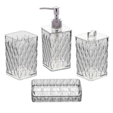 Imagem de Kit Banheiro Conjunto 4/3 Peças Completo Plasútil Acrílico Decoração Banheiro Kit Banho Glamour Lavabo, Ideal for Home & Small Living Spaces(Glamour 4 Pçs - Cristal)