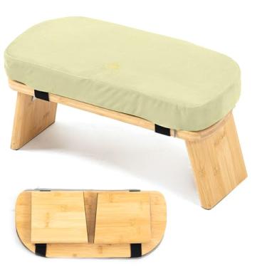 Imagem de Estleys Banco de meditação, banco de meditação de bambu, banco dobrável para meditação de joelhos, banco de oração Seiza (bege)