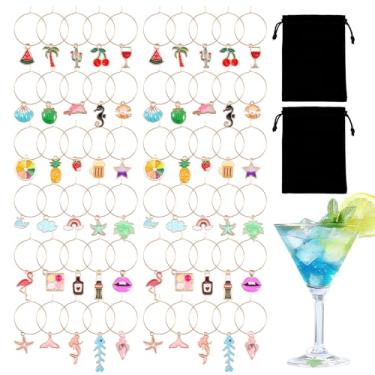 Imagem de 60 peças anel de pingente de taça de vinho etiqueta identificador de copo de vinho anel pendente praias de verão metal para óculos de caule acessório de festa (cor estilo 1-60)