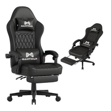 Imagem de Gamtimer Cadeira de jogos com apoio para os pés, cadeira ergonômica para computador, material respirável de poliuretano com encosto de cabeça e suporte lombar, adequada para jogadores Silla e adultos