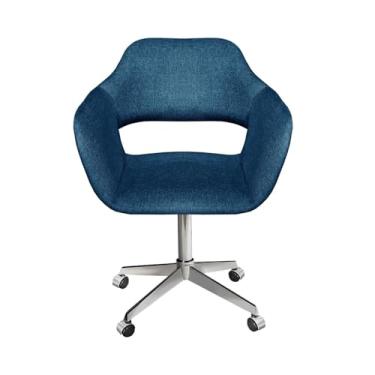 Imagem de Poltrona Decorativa Zara Pé Giratório de Metal Sala Recepção Azul