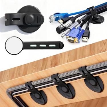 Imagem de Gerenciamento de cabos sob a mesa, organizador de cabos atualizado 2026, tiras de silicone para abraçadeiras, organizadores de fios ajustáveis para cabos, clipes autoadesivos para cabos escondidos
