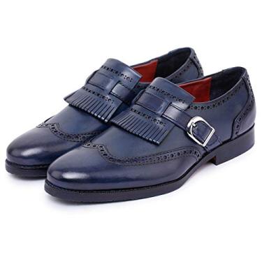 Imagem de Sapato social masculino Lethato Wingtip Brogue Kiltie Monk Strap, Azul marino, 9.5-10