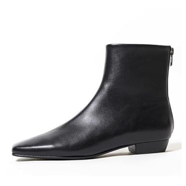 Imagem de LEMUTISME Vestido feminino elegante de couro fosco/camurça/estampa animal, casual, salto baixo, cano baixo, botas Chelsea, Preto, 38