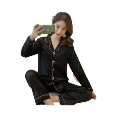 Imagem de Conjunto De Pijamas Femininos De Manga Longa Em Tamanho Grande Para Ou