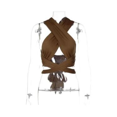 Imagem de Top Cropped Sem Mangas Com Decote Halter E Costas Descobertas Para Mul