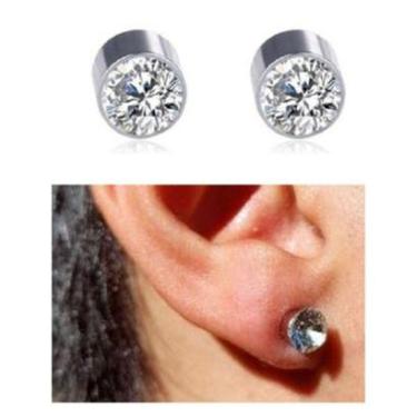 Imagem de Brinco Magnético Pressão Ponto de Luz 8mm Masculino Aço Inox - PAR-Unissex