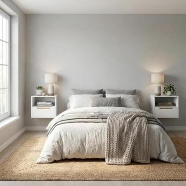 Imagem de Kit 2 Mesas de Cabeceira Suspensas Branco Pérola