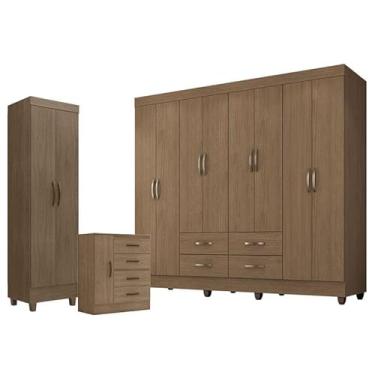 Imagem de Guarda Roupa Casal Porto com Cômoda 4 Gavetas e 1 Porta e Armário Multiuso Lite Carvalho Oak - Leão