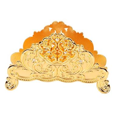 Imagem de Porta-guardanapos de metal liga de zinco estilo europeu oco padrão de flor dispensador de tecido de papel suporte vertical para cozinha sala de jantar café decoração de casa (Ouro)