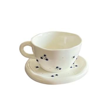 Imagem de Caneca de café de cerâmica de 300 ml - 283.5 g caneca de café latte home office xícara de flor - mirtilo