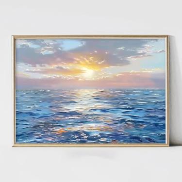 Imagem de Arte de parede em tela do oceano azul pintura abstrata do mar nascer do sol imagem de praia arte de onda do mar azul arte de parede paisagem costeira pôsteres grandes pinturas temáticas de mar