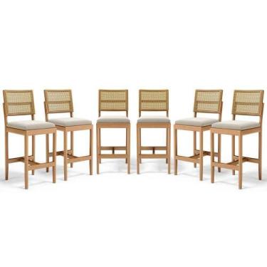 Imagem de Kit Com 6 Banqueta Milena Madeira Maciça Assento Estofado Encosto De T