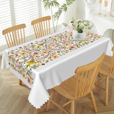 Imagem de TTQYFNM Toalha de mesa floral colorida boho de 152 x 213 cm, primavera, verão, aquarela, flores, estética, impermeável, resistente a manchas, toalha de mesa para cozinha, sala de jantar, piquenique
