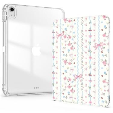 Imagem de Idocolors Linda capa para iPad 7ª/8ª/9ª geração, iPad de 10,2 polegadas, 2019/2020/2021, capa traseira de acrílico transparente com suporte para lápis, capa removível de vários ângulos dobrável em