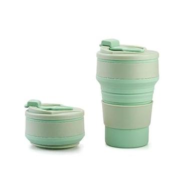 Imagem de Copo dobrável de silicone portátil com tampa, caneca de viagem dobrável de 340 g para acampamento e caminhadas, copo reutilizável dobrável com manga isolante