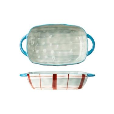 Imagem de x3anggyt5 Assadeira de cerâmica de grande capacidade de 560 ml, tigela de arroz, tigela de salada, prato de sopa, caçarola para forno (azul, 1830 ml)